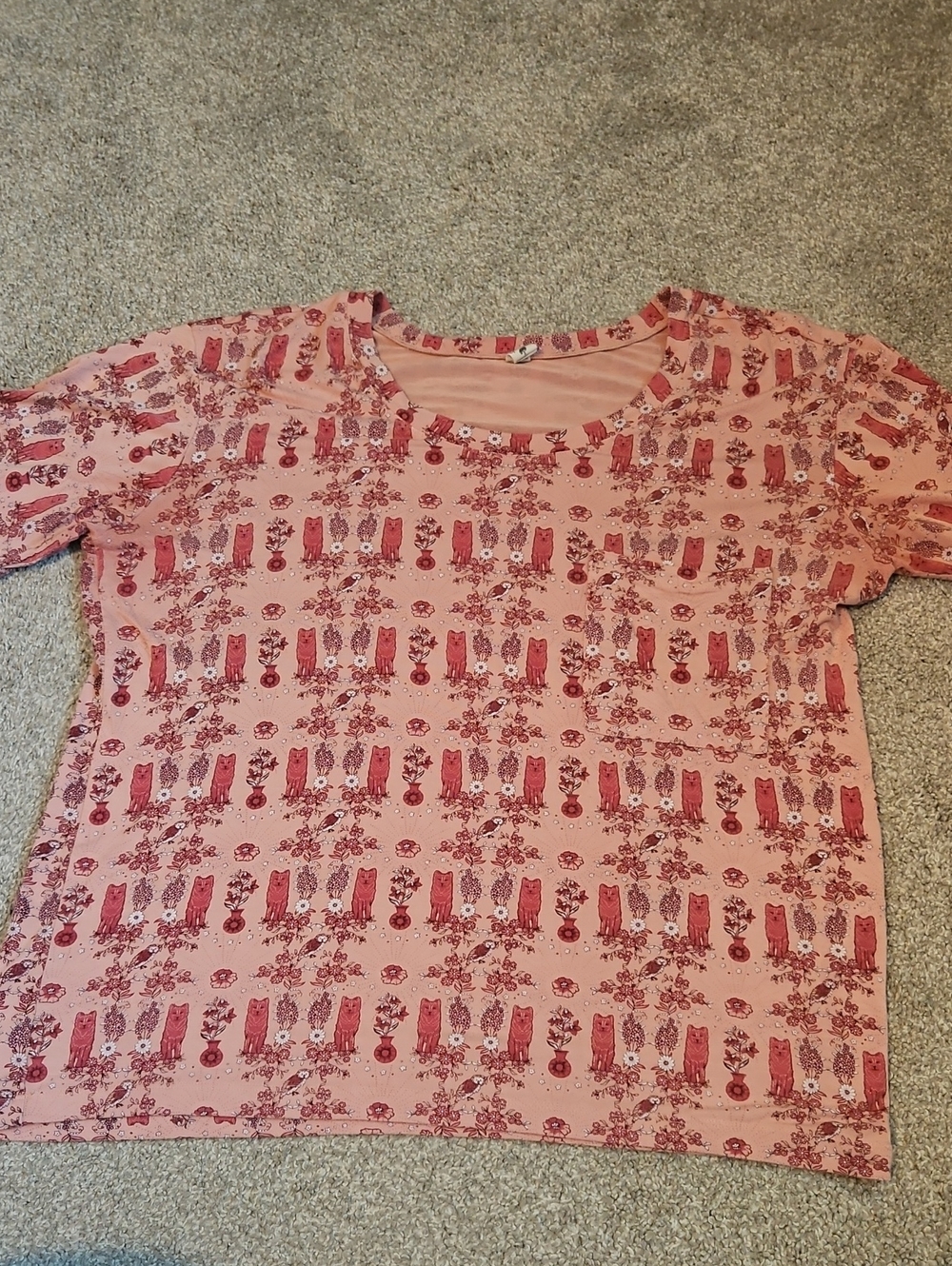 Kate Quinn Women's Large Bamboo Pink Owl Floral Pocket T-Shirt